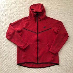 Nike Tech Fleece hoodie red mens size large windrunner sweater Zip Up